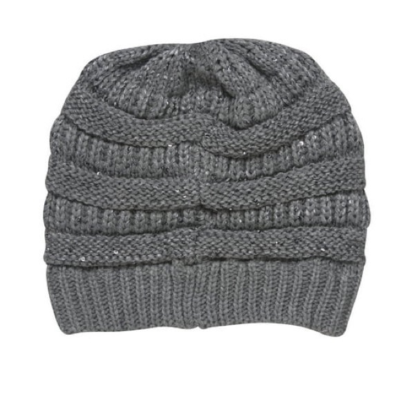 C.C Winter Knitted Beanie w/ Sequins - Light Grey - Picture 5 of 10